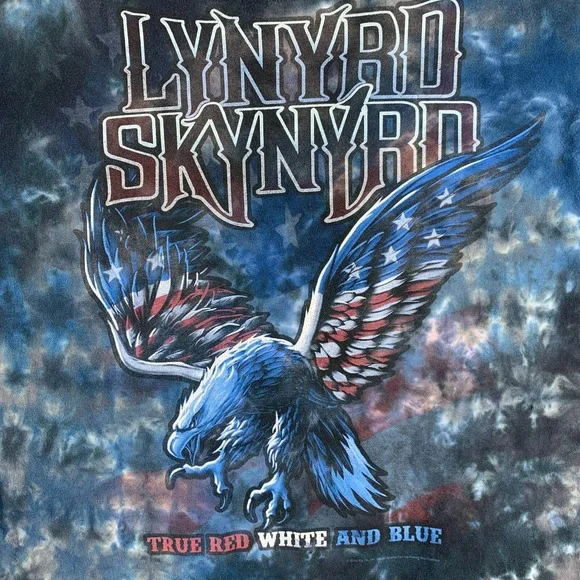 Lynyrd Skynyrd Shirt Men Large Blue Tie Dye LIQUID BLUE Eagle USA Flag Crew Neck - Picture 5 of 11